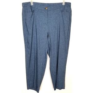 J.Jill Women Linen Stretch Crop Pants Sz 2X Blue Preppy Casual Work
